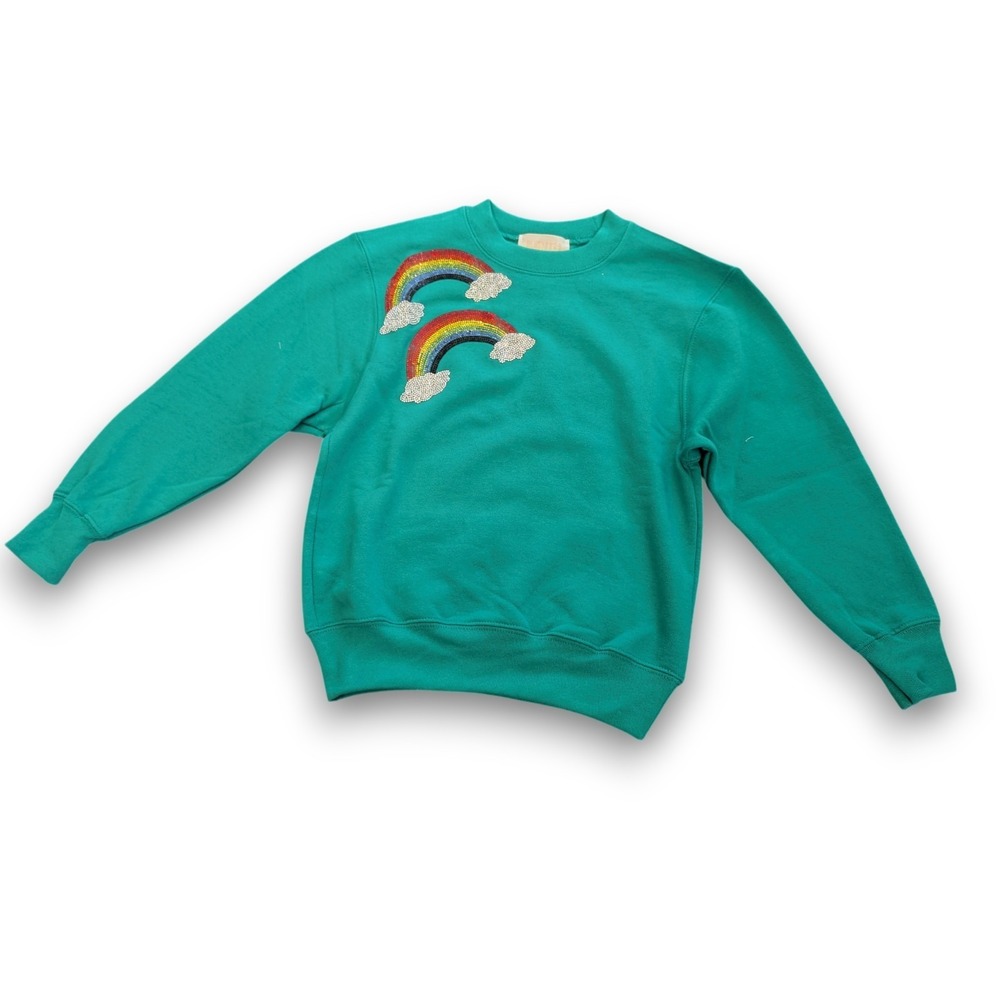 Judith March Green Rainbow Rhinestone Patch Sweatshirt Youth Girls Small 7-8